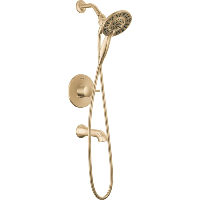 Delta Faucet Albion 14 Series Single-Handle Tub and Shower Faucet Set, Gold Shower Trim Kit with 4-Setting In2ition 2-in-1 Dual Shower Head, Champagne Bronze T144855-CZ-I (Valve Not Included) by DELTA - Used - Acceptable condition - CA$208.80