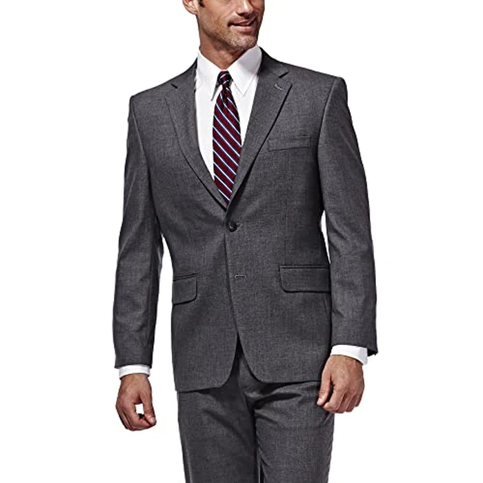 J.M. Haggar Men's Premium Performance Stretch Stria 2-Button Suit Separate Coat, Medium Grey 48 Regular by Haggar - Used - Like New condition