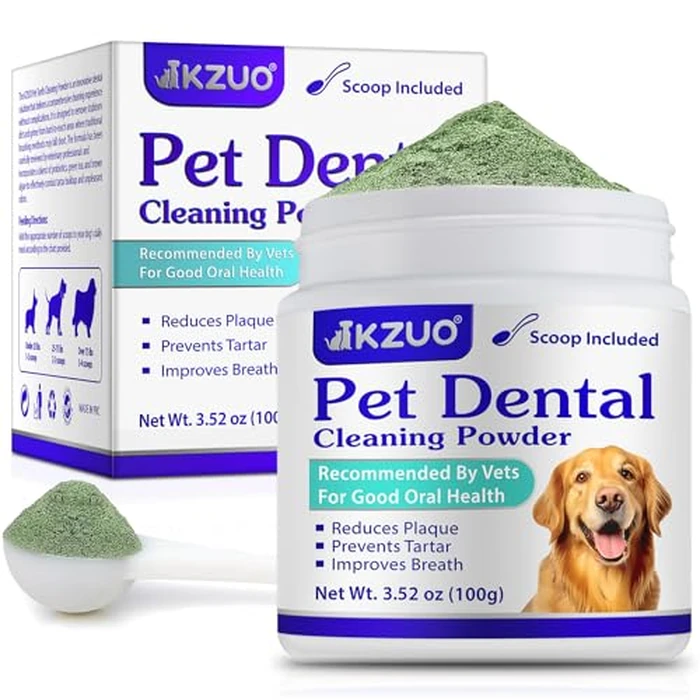 Dog Dental Powder - Dog Teeth Cleaning Powder - Tartar & Plaque Reducer - Bad Breath Solution - Easy Teeth Cleaning for Small, Medium, Large Dogs & Cats by KZUO - Used - Like New condition