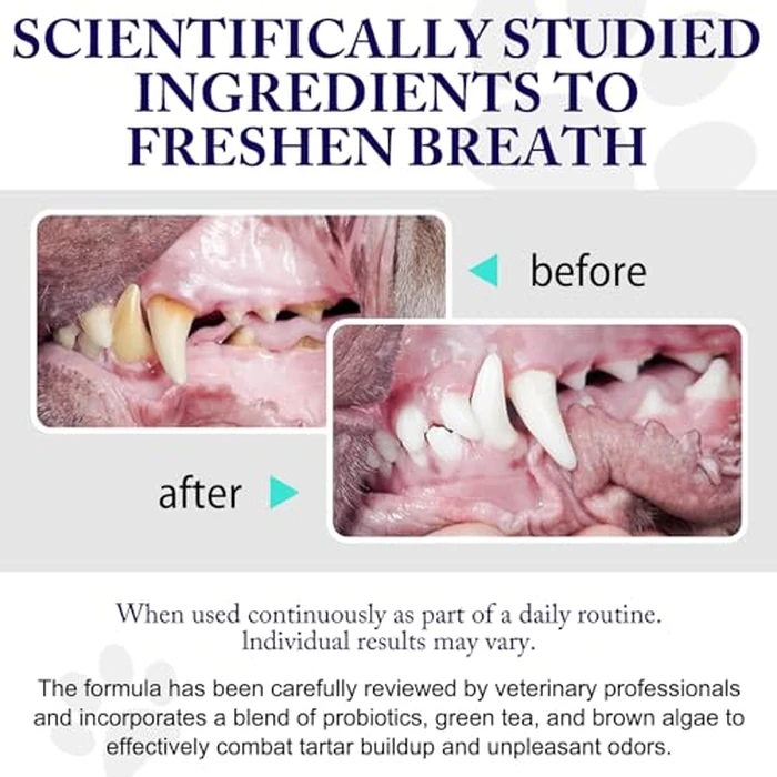 Dog Dental Powder - Dog Teeth Cleaning Powder - Tartar & Plaque Reducer - Bad Breath Solution - Easy Teeth Cleaning for Small, Medium, Large Dogs & Cats by KZUO - Image 2