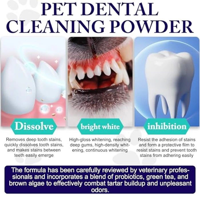 Dog Dental Powder - Dog Teeth Cleaning Powder - Tartar & Plaque Reducer - Bad Breath Solution - Easy Teeth Cleaning for Small, Medium, Large Dogs & Cats by KZUO - Image 3