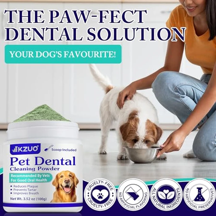 Dog Dental Powder - Dog Teeth Cleaning Powder - Tartar & Plaque Reducer - Bad Breath Solution - Easy Teeth Cleaning for Small, Medium, Large Dogs & Cats by KZUO - Image 7