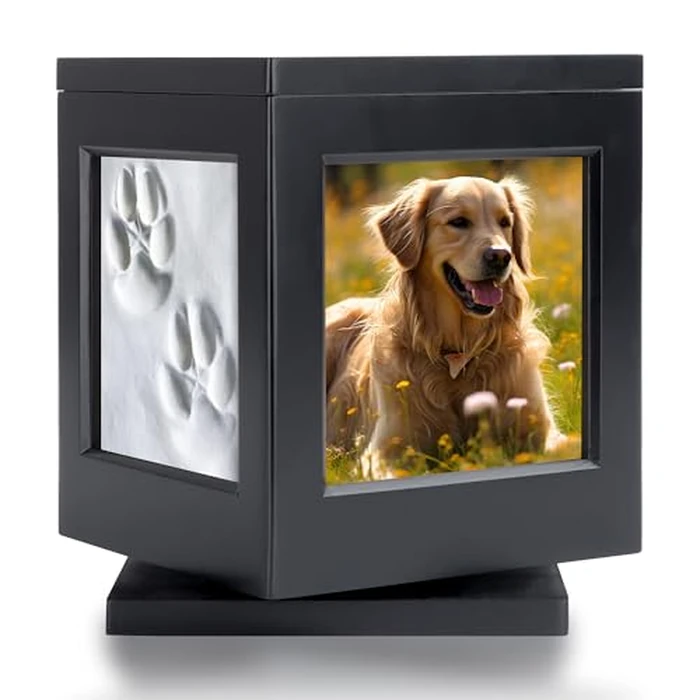 DiDiBirDi Personalized Dog Urn for Ashes, Black Wooden Memorial Keepsake for Cat, Large Funeral Cremation Pet Owner Souvenir with Claw Print and Velvet Storage Bag(75lbs) by DiDiBirDi - Image 1