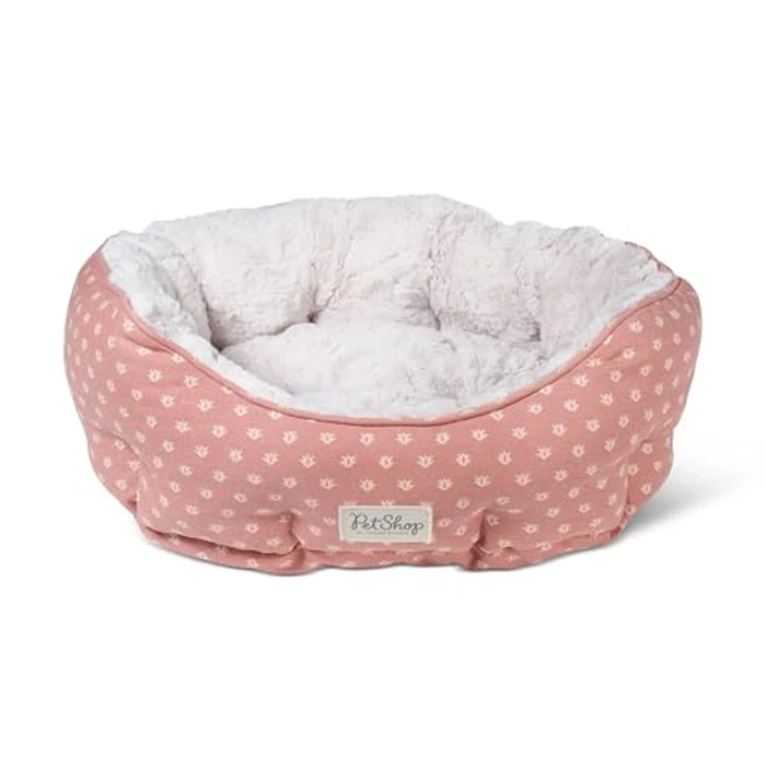 Fringe Studio Ditsy Block Dark Bush 20" W x 19" D x 8" H Small Round Cuddler Cat/Pet Bed 100% Cotton Canvas Exterior w/Faux Fur Interior, Machine Washable, PetShop Collection (203017) by Fringe - Used - Like New condition