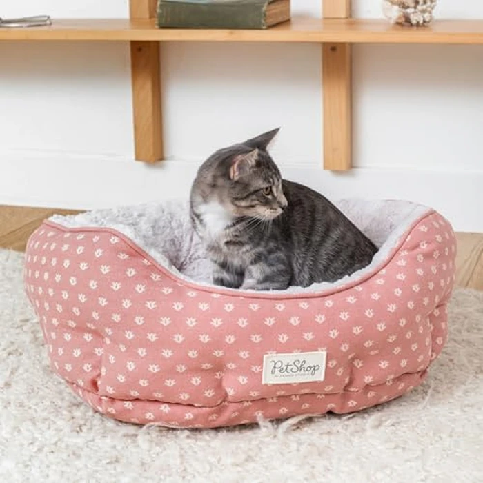 Fringe Studio Ditsy Block Dark Bush 20" W x 19" D x 8" H Small Round Cuddler Cat/Pet Bed 100% Cotton Canvas Exterior w/Faux Fur Interior, Machine Washable, PetShop Collection (203017) by Fringe - Image 2