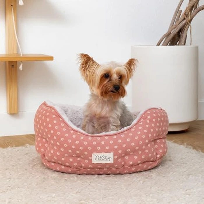 Fringe Studio Ditsy Block Dark Bush 20" W x 19" D x 8" H Small Round Cuddler Cat/Pet Bed 100% Cotton Canvas Exterior w/Faux Fur Interior, Machine Washable, PetShop Collection (203017) by Fringe - Image 3