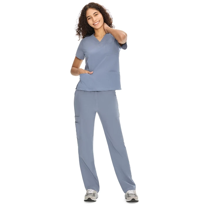 COZYFIT Scrubs for Women Set Medical Uniform - V-Neck Top & Straight Leg Pants with 9 Pockets, Unisex Workwear COZY SCRUBS, Rock Grey, M, Tall by COZYFIT - Used - Like New condition