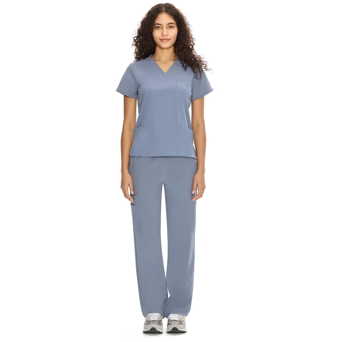 COZYFIT Scrubs for Women Set Medical Uniform - V-Neck Top & Straight Leg Pants with 9 Pockets, Unisex Workwear COZY SCRUBS, Rock Grey, M, Tall by COZYFIT - Image 7