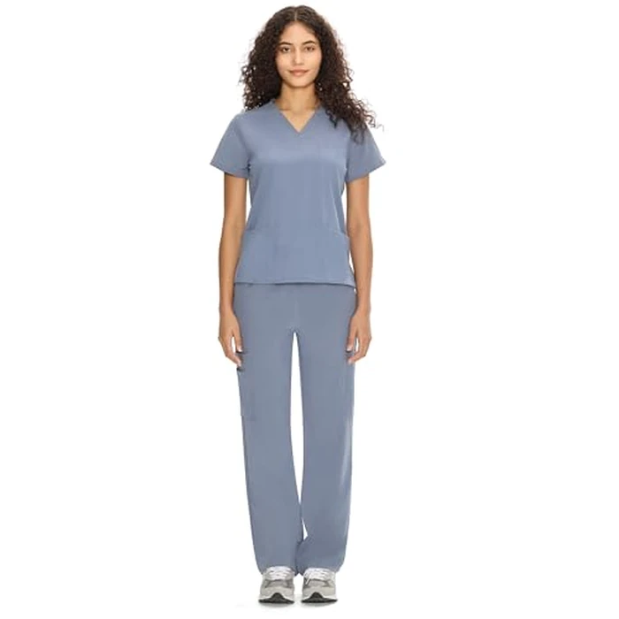 COZYFIT Scrubs for Women Set Medical Uniform - V-Neck Top & Straight Leg Pants with 9 Pockets, Unisex Workwear COZY SCRUBS, Rock Grey, M, Tall by COZYFIT - Image 8