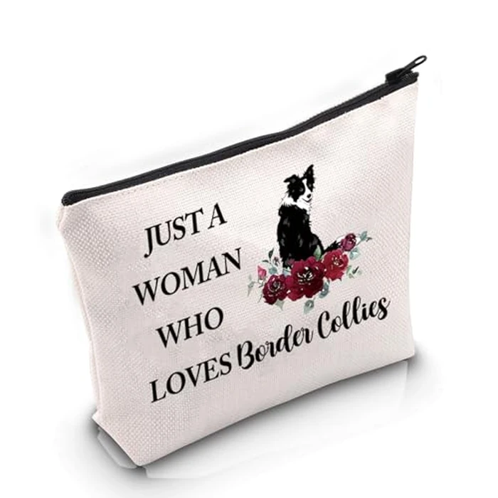 VAMSII Border Collie Lover Gift Woman Loves Border Collies Makeup Bag Border Collie Mom Cosmetic Bag Border Collie Owner Gift (Woman Loves Border Collies M c) by VAMSII - Used - Like New condition - CA$8.33