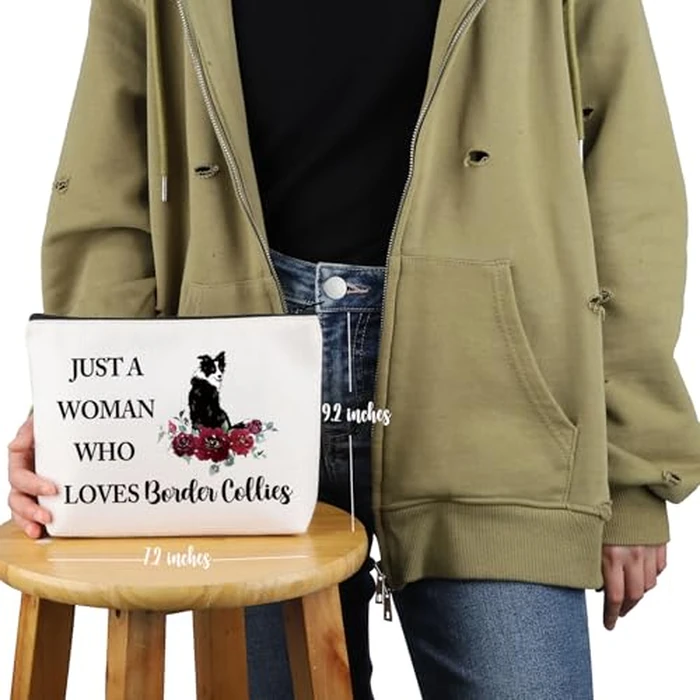 VAMSII Border Collie Lover Gift Woman Loves Border Collies Makeup Bag Border Collie Mom Cosmetic Bag Border Collie Owner Gift (Woman Loves Border Collies M c) by VAMSII - Image 2