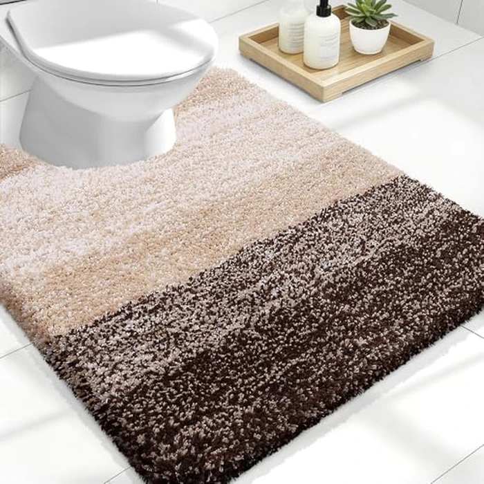 OLANLY Luxury Toilet Rugs U-Shaped 24x20, Extra Soft and Absorbent Microfiber Bathroom Rugs, Non-Slip Plush Shaggy Bath Mat, Machine Wash Dry, Contour Bathroom Mats for Toilet Base, Brown by OLANLY - Used - Very Good condition