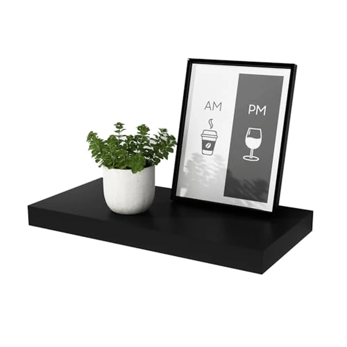 WELLAND 12" Deep Floating Wall Shelf, Black Floating Shelf Display Floating Shelf, 24" L x 12" D x 2" T, Deeper Than Others, Black by WELLAND - Used - Like New condition - CA$38.60