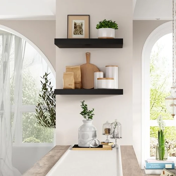 WELLAND 12" Deep Floating Wall Shelf, Black Floating Shelf Display Floating Shelf, 24" L x 12" D x 2" T, Deeper Than Others, Black by WELLAND - Image 3