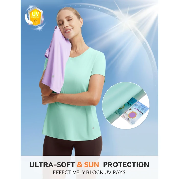 baleaf Women's Short Sleeve Athletic Running Shirts Workout Tops UPF 50+ Sun Protection Quick Dry Gym Yoga Sports T-Shirts Light Green X-Small by baleaf - Image 5
