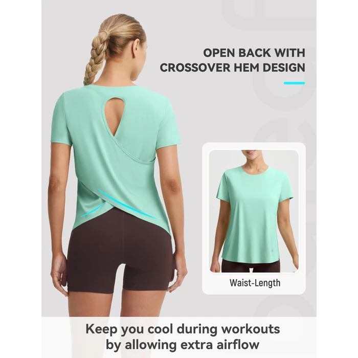 baleaf Women's Short Sleeve Athletic Running Shirts Workout Tops UPF 50+ Sun Protection Quick Dry Gym Yoga Sports T-Shirts Light Green X-Small by baleaf - Image 6