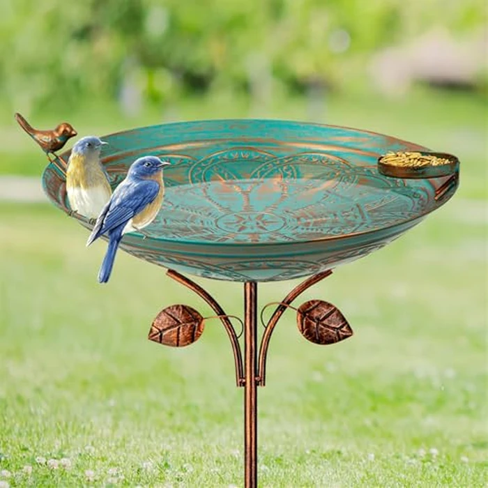 Qipade Metal Bird Baths for Outdoors, 39" H Birdbath with 13 Inch Bowl, Standing Bird Bath & Bird Feeder with Stake for Outside Garden Patio Yard Lawn Decor,Green by Qipade - Image 1