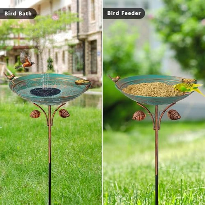 Qipade Metal Bird Baths for Outdoors, 39" H Birdbath with 13 Inch Bowl, Standing Bird Bath & Bird Feeder with Stake for Outside Garden Patio Yard Lawn Decor,Green by Qipade - Image 6