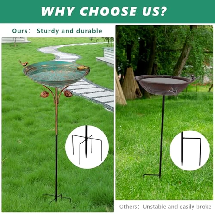 Qipade Metal Bird Baths for Outdoors, 39" H Birdbath with 13 Inch Bowl, Standing Bird Bath & Bird Feeder with Stake for Outside Garden Patio Yard Lawn Decor,Green by Qipade - Image 8