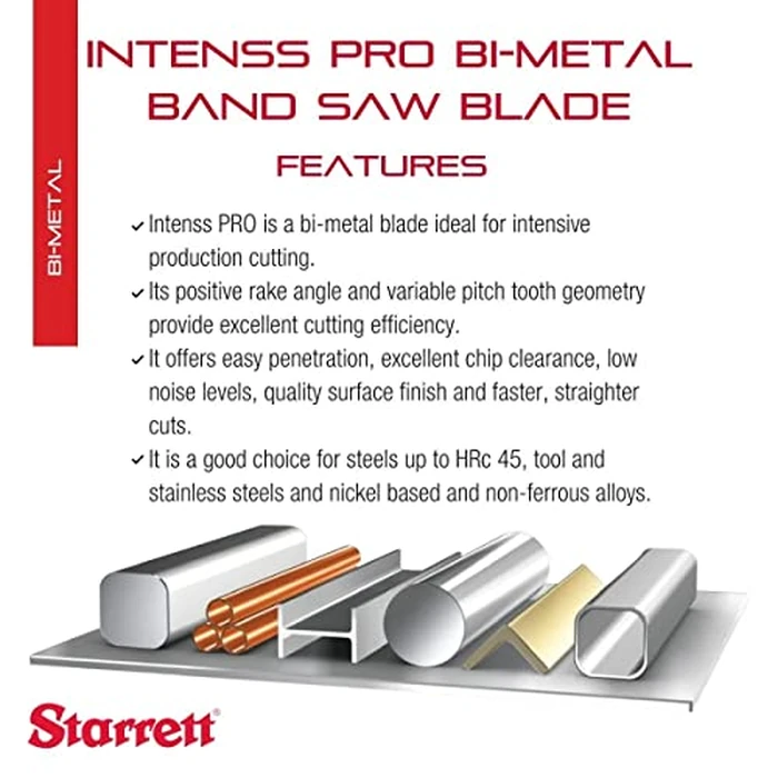 Starrett Intenss PRO Bi-Metal Band Saw Blade with M42 HSS Cutting Edge - Ideal for Intensive Production Cutting in Ferrous/Non-Ferrous Metals - 10 Ft., 1 x .035 x 6-10/P - 99318-10 by Starrett - Image 2