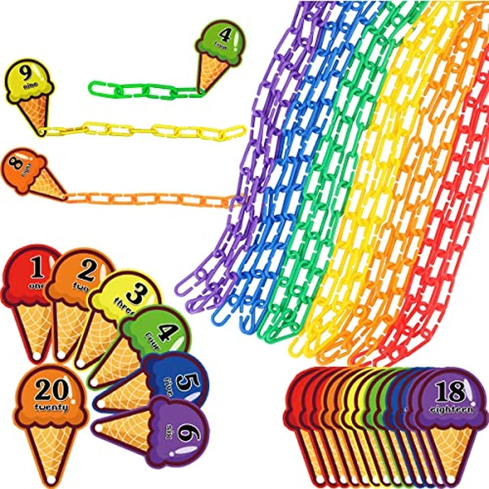 RAINBOW TOYFROG Chain Link Math Manipulatives - 240 C Clips Plastic Chain Links & 20 Ice Cream Cards for Counting & Linked Math Game - Learning Resources for Kindergarten Sensory by RAINBOW TOYFROG - Used - Very Good condition - US$11.13