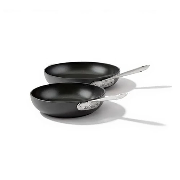 All-Clad HA1 Hard Anodized Non Stick Fry Pan Set 2 Piece, 8, 10 Inch, Induction, Oven Broiler Safe 500F, Pots and Pans Set, Kitchen Frying Pans, Skillets, Premium Cookware, Home, Dishwasher Safe Black by All-Clad - Used - Good condition - CA$84.63