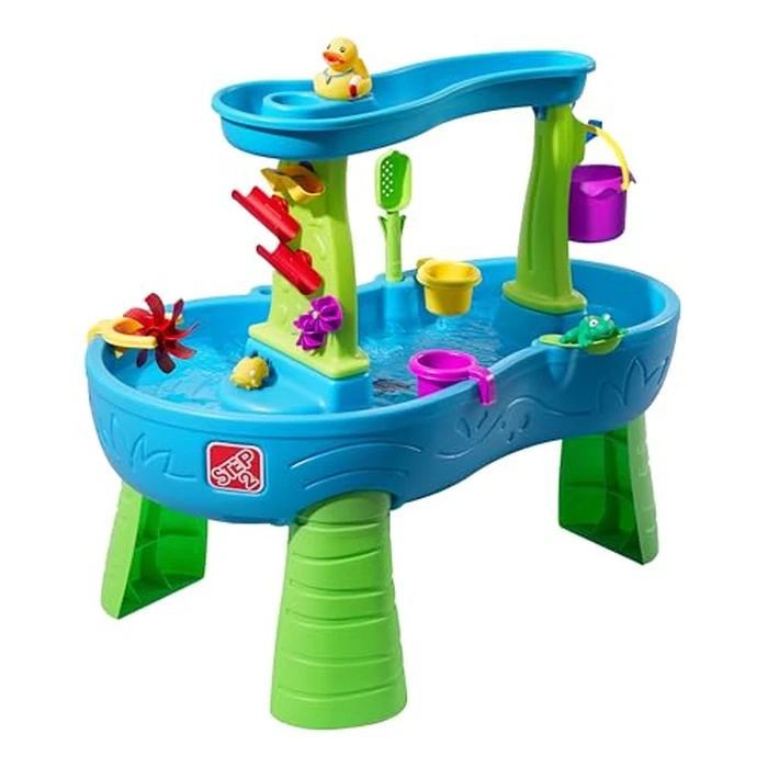 Step2 Rain Showers Splash Pond Water Table, Kids Water and Sand Activity Sensory Playset, Summer Outdoor Toys, 13 Piece Water Toy Accessories, For Toddlers 1.5+ Years Old, Blue & Green by Step2 - Used - Like New condition - US$85.49