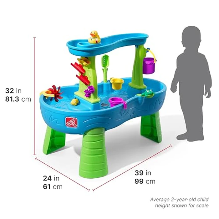 Step2 Rain Showers Splash Pond Water Table, Kids Water and Sand Activity Sensory Playset, Summer Outdoor Toys, 13 Piece Water Toy Accessories, For Toddlers 1.5+ Years Old, Blue & Green by Step2 - Image 3