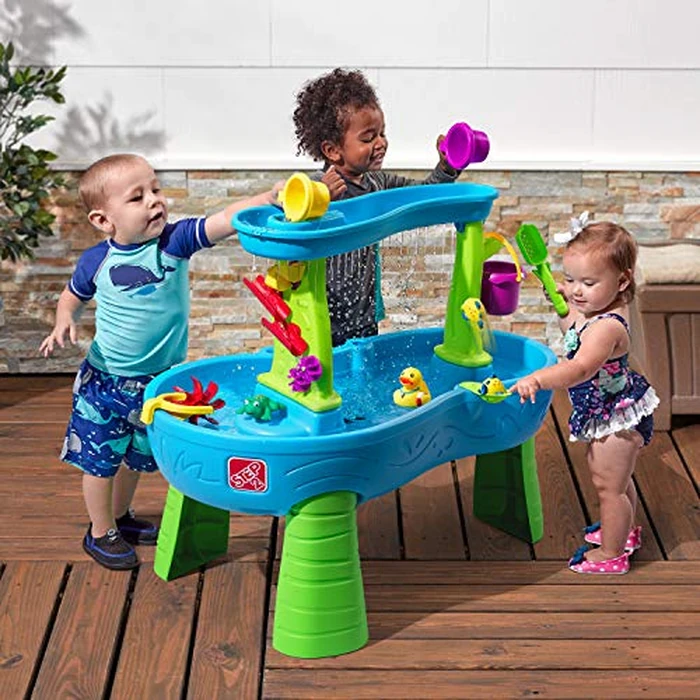 Step2 Rain Showers Splash Pond Water Table, Kids Water and Sand Activity Sensory Playset, Summer Outdoor Toys, 13 Piece Water Toy Accessories, For Toddlers 1.5+ Years Old, Blue & Green by Step2 - Image 5