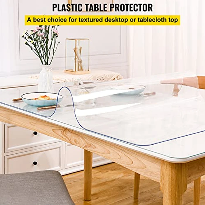 VEVOR 84 x 42 Inch Clear Table Cover Protector, 1.5mm Thick Clear PVC Desk Protector Pads, Plastic Tablecloth for Dining Room by VEVOR - Image 2