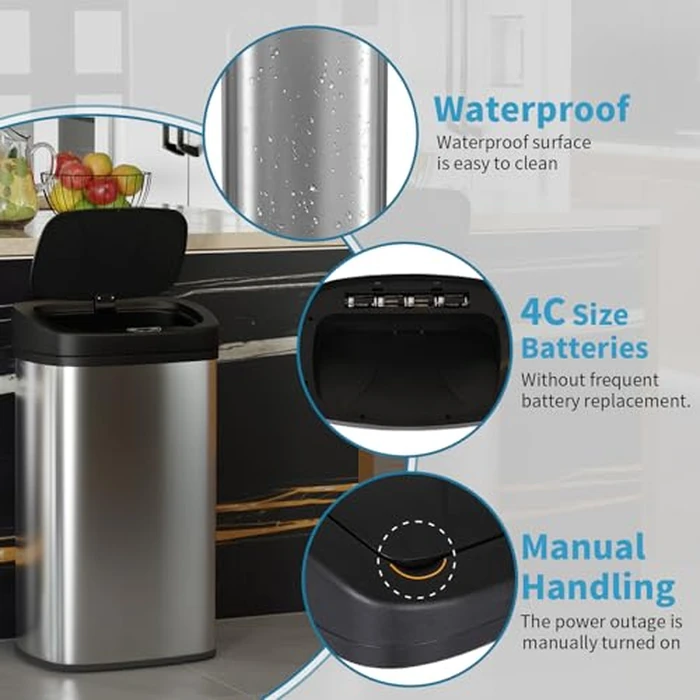 BestOffice 22 Gallons Automatic Sensor Large Kitchen Trash Can with Stainless Steel, Touchless Garbage Bin with Lid for Kitchen, Home, Office Waste Bin 82L by BestOffice - Image 4