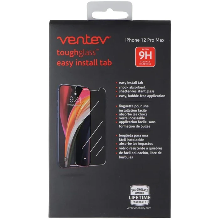Ventev ToughGlass Easy Install Tab Tempered Glass Screen Protector for Apple iPhone 12 Pro Max - Clear by Ventev - Refurbished - Brand New condition