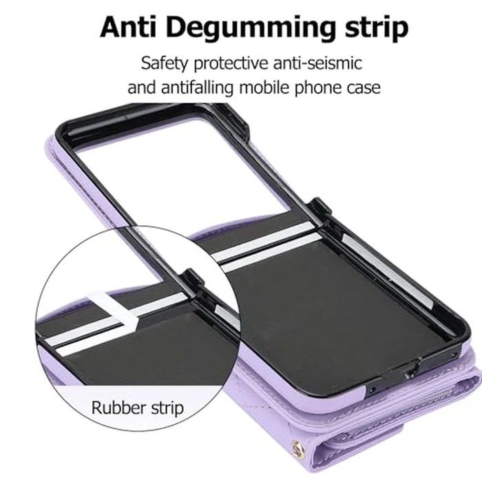 XIMAND for Samsung Galaxy Z Flip 7 Accordion Crossbody Wallet Case, 4 Card Slots, RFID Blocking, and Adjustable Strap - Stylish and Versatile Accessory.(Purple) by XIMAND - Image 6