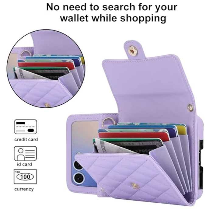 XIMAND for Samsung Galaxy Z Flip 7 Accordion Crossbody Wallet Case, 4 Card Slots, RFID Blocking, and Adjustable Strap - Stylish and Versatile Accessory.(Purple) by XIMAND - Image 7