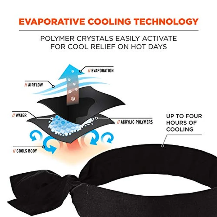 Ergodyne Chill Its 6700 Cooling Bandana, Evaporative Polymer Crystals for Cooling Relief, Tie for Adjustable Fit, 6-Pack, Black by Ergodyne - Image 2