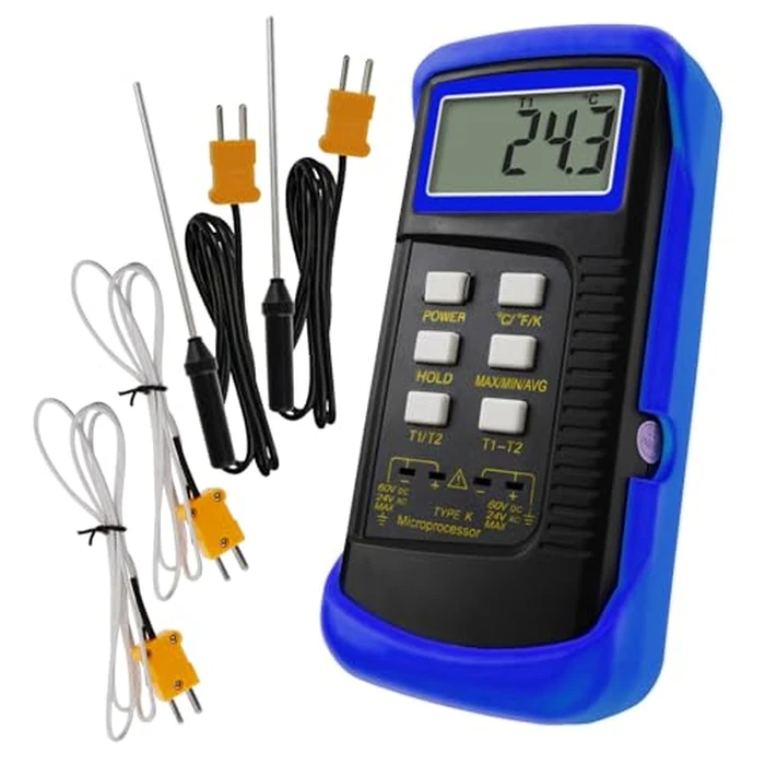 Thermocouple Thermometer Digital K Type Dual Channel Thermometer HVAC Temperature Meter with 4 Thermocouples, MAX/MIN/AVG Temperature Measurement, -50~1300 degreesC (-58~2372 degreesF) by Gain Express - Used - Like New condition