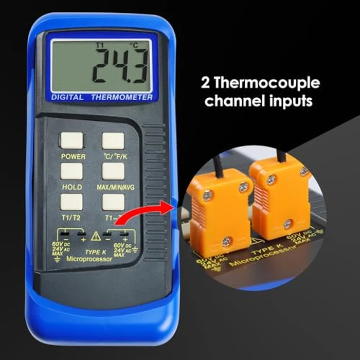 Thermocouple Thermometer Digital K Type Dual Channel Thermometer HVAC Temperature Meter with 4 Thermocouples, MAX/MIN/AVG Temperature Measurement, -50~1300 degreesC (-58~2372 degreesF) by Gain Express - Image 6