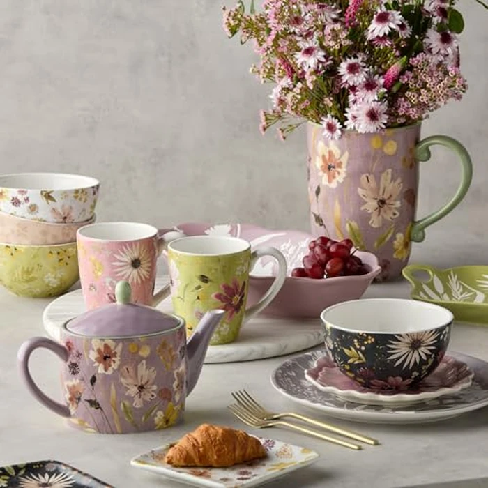 Wildflowers 3‑D Ceramic DESSERT/SALAD PLATES, SET OF 4, 6‑inch sculpted floral plates with raised petals and botanical detail, ideal for desserts, pastries, snacks, tea‑time by Certified International - Image 7