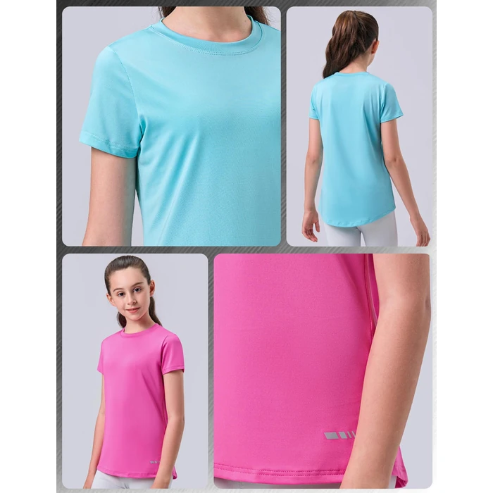 4 Pack: Youth Girls Athletic Shirts, Short Sleeve Dry Fit Apparel Tech Tshirts, Sports Activewear for Kids Teens (Set 6, Youth Medium) by Liberty Pro - Image 6