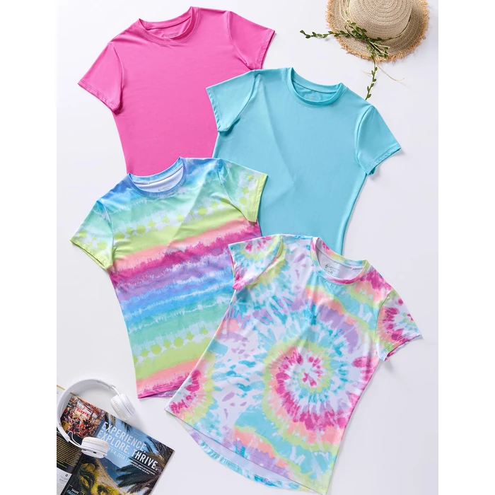 4 Pack: Youth Girls Athletic Shirts, Short Sleeve Dry Fit Apparel Tech Tshirts, Sports Activewear for Kids Teens (Set 6, Youth Medium) by Liberty Pro - Image 7