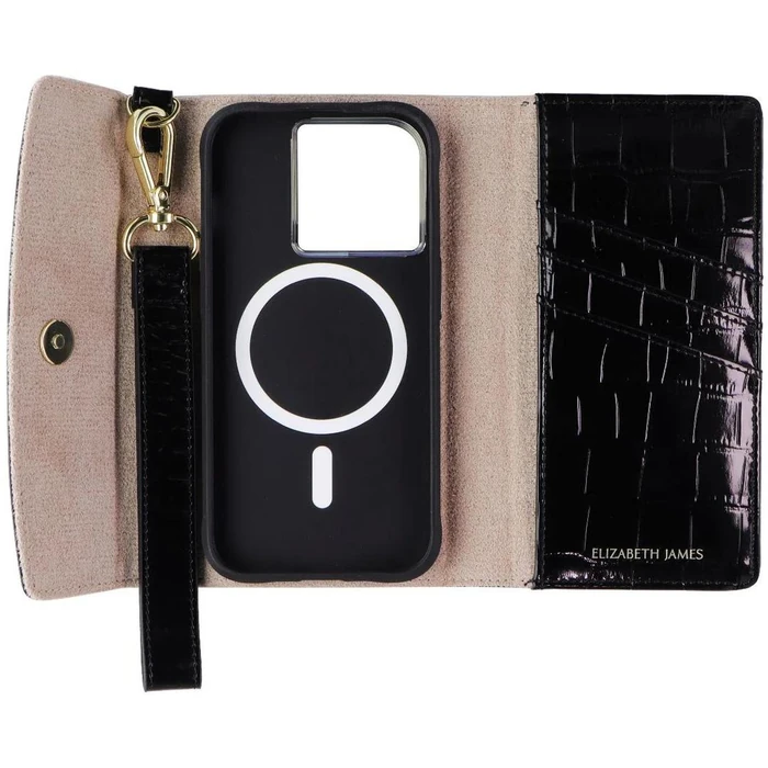 Elizabeth James Wristlet Folio Phone Case with MagSafe for iPhone 15 Pro - Black Croc by Elizabeth James - Image 3