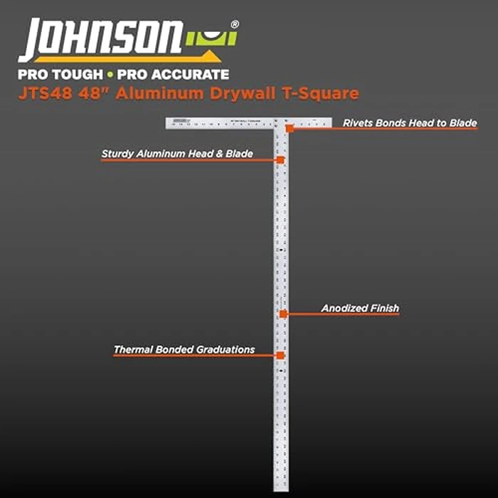 Johnson Level & Tool 48" Aluminum Drywall T-Square, Silver (JTS48) by JOHNSON - Image 2