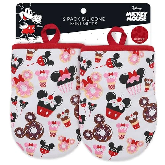 Disney Oven Mitts 2-Pack - 5.5” x 7.5” Heat-Resistant Mini Oven Mitts with Non-Slip Printed Silicone Disney Silhouettes - Pot Holders for Kitchen - Mickey & Minnie, Stitch, Winnie the Pooh by Best Brands - Used - Very Good condition - US$11.97
