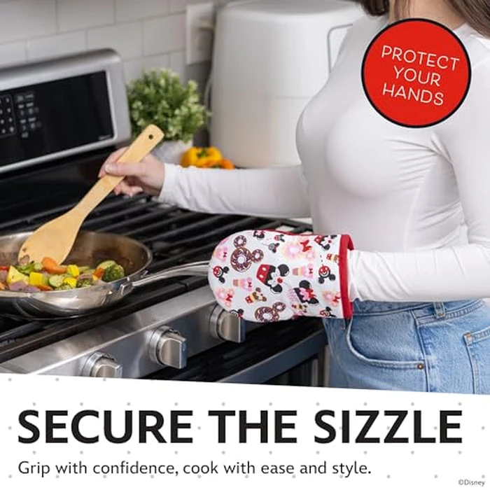 Disney Oven Mitts 2-Pack - 5.5” x 7.5” Heat-Resistant Mini Oven Mitts with Non-Slip Printed Silicone Disney Silhouettes - Pot Holders for Kitchen - Mickey & Minnie, Stitch, Winnie the Pooh by Best Brands - Image 3