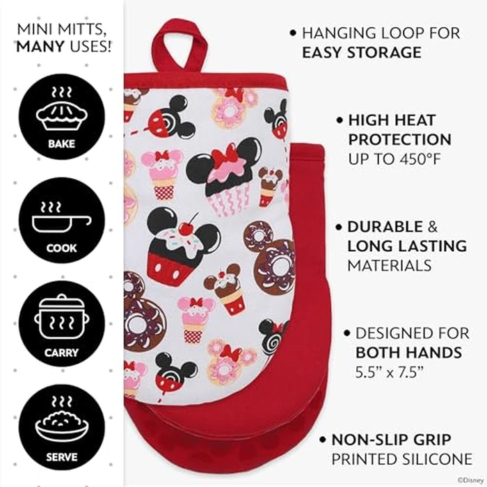 Disney Oven Mitts 2-Pack - 5.5” x 7.5” Heat-Resistant Mini Oven Mitts with Non-Slip Printed Silicone Disney Silhouettes - Pot Holders for Kitchen - Mickey & Minnie, Stitch, Winnie the Pooh by Best Brands - Image 6