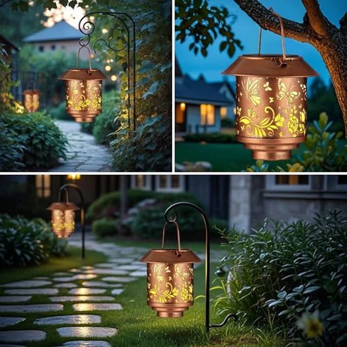 Mother Day Gifts for Mom, Solar Lantern Outdoor Waterproof Metal Butterfly Decor Birthday Gifts for Women, LED Decorative Light for Garden Patio Yard Lawn Backyard Front Porch（2 Pack by Yamodoor - Image 3