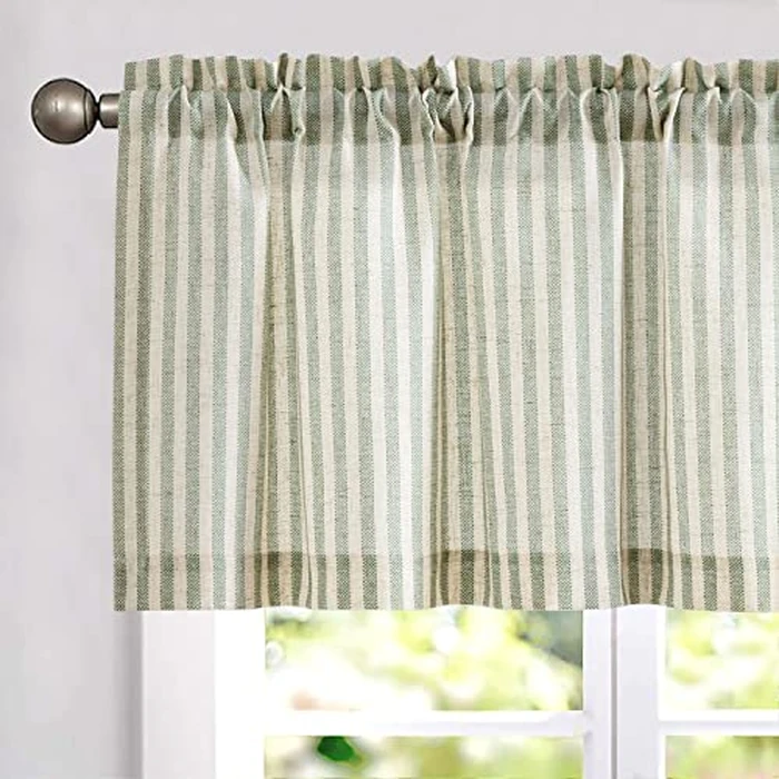 jinchan Valance Curtain Linen Textured Striped Window Curtain for Living Room Light Filtering Farmhouse Valance for Kitchen Rod Pocket 1 Panel 16 Inch Sage Green on Linen 1 Panel by jinchan - Used - Very Good condition