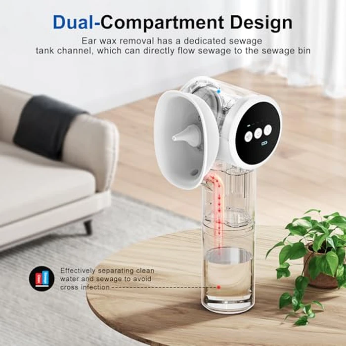 Upgraded Ear Wax Removal with Mild Drying, Safe Ear Cleaner for Ear Wax Buildup Flushing and Cleaning with Dual-Compartment Design, Ear Wax Cleaner Kit 5 Pressure Settings & USB-C Cable, IPX7 by Beinkap - Image 4