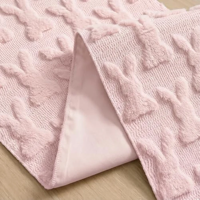 Artoid Mode Pink Soft Plush Faux Fur Jacquard Bunny Rabbit Easter Table Runner, Seasonal Kitchen Dining Table Decoration for Home Party Decor 13x72 Inch by Artoid Mode - Image 6