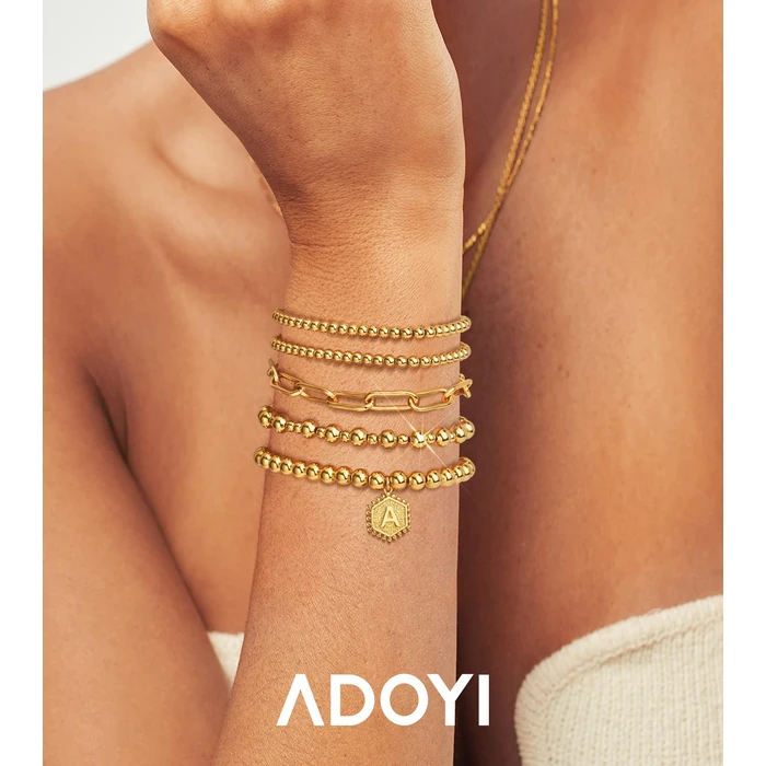 adoyi Gold Beaded Bracelets for Women, 14K Gold Plated Bracelet Stack Dainty Initial Stackable Stretch Bead Ball Letter J Strand Bracelet Set Adjustable Jewelry Sets Gift for Women by adoyi - Image 3
